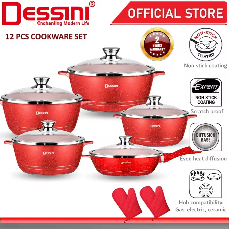 IMG_9313 (1) DESSINI ITALY Granite Aluminium Non Stick Casserole Pot Bowl Deep Fry Pan Cookware Tool (12 Pcs) - Image 1