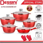 DESSINI ITALY Granite Aluminium Non Stick Casserole Pot Bowl Deep Fry Pan Cookware Tool (12 Pcs) - Image 2