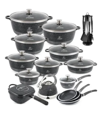 Anniversary Celebration while stocks last：31 Pcs Non Stick Granite Kitchen Cooking Set with Tools