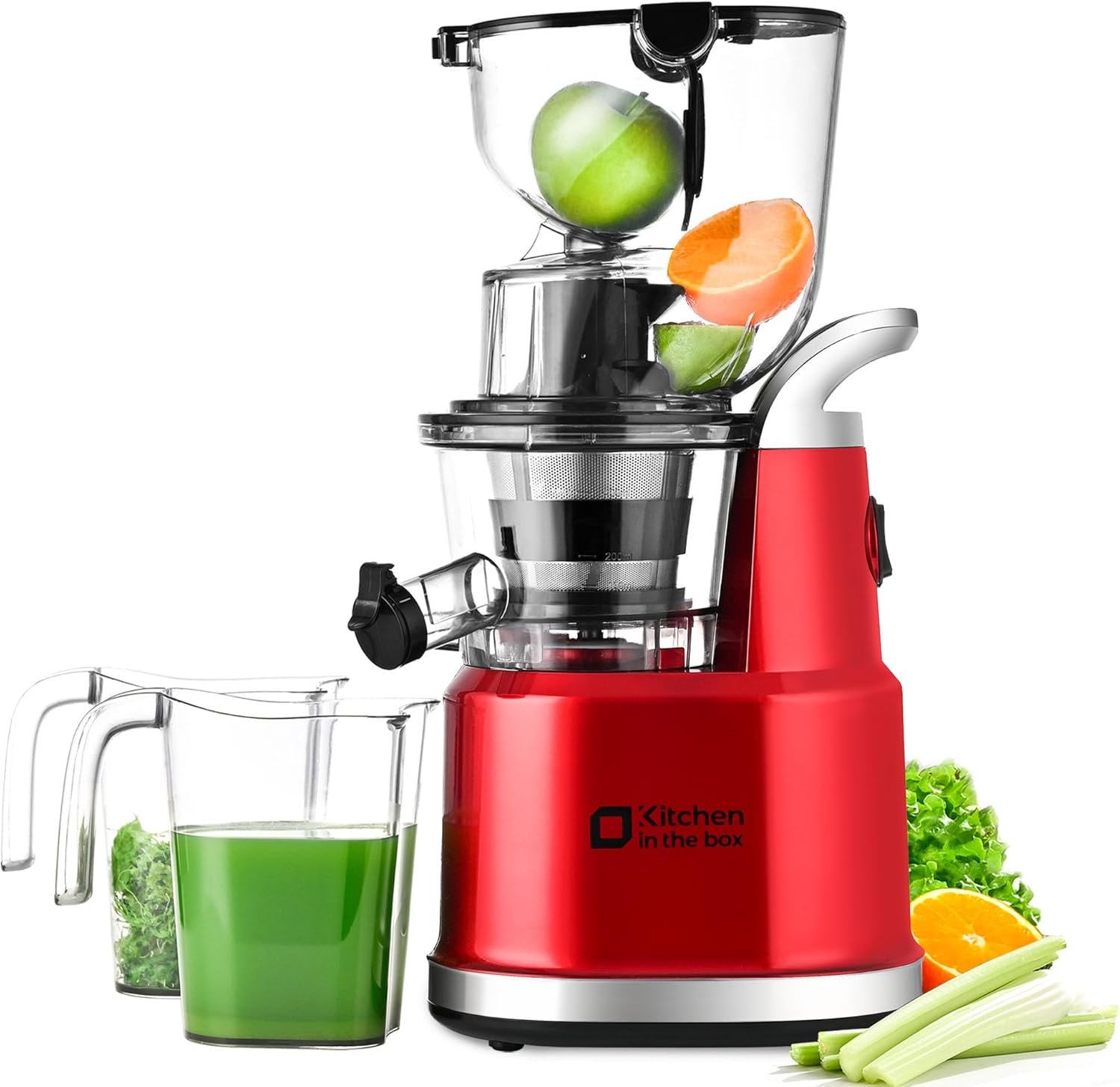 71lP3vMvIDL._AC_SL1500_.jpg Cold Press Juicer Machines. Kitchen in the Box Slow Masticating Juicers Machine.3.26inch Large Wide Feed Chute Fit Whole Fruits & Vegetables.BPA Free.Easy to Clean (Bright Red) - Image 1