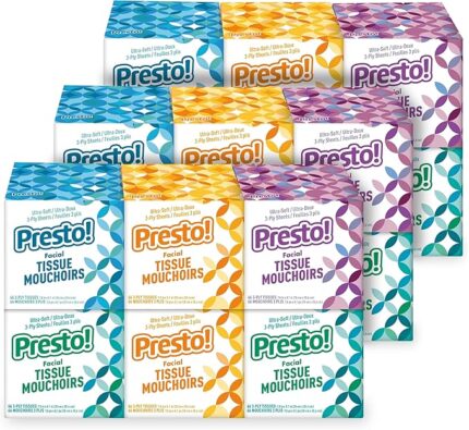 Presto! Ultra-Soft 3-Ply Premium Facial Tissues, 1188 Count (18 Packs of 66), (Packaging May Vary)